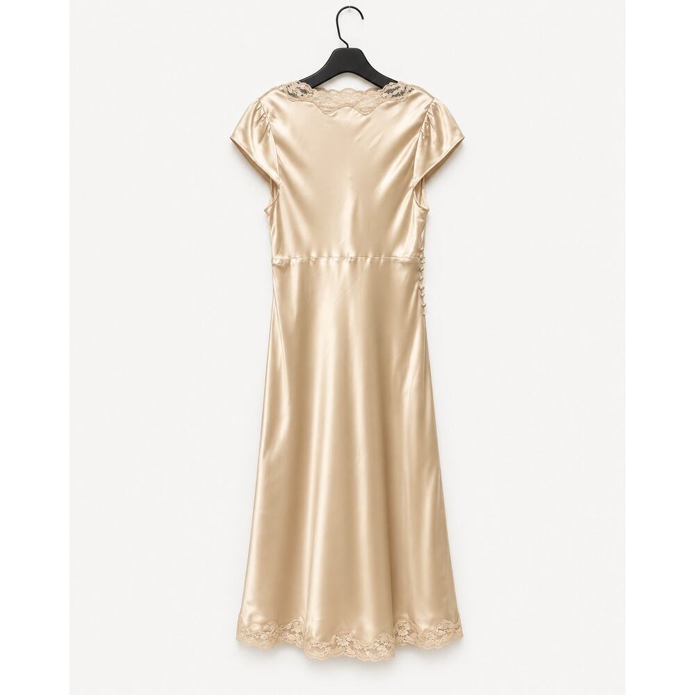 Reformation Florence Silk Dress Almond Size 10 NWT Lace Trim Midi Dress - Picture 3 of 8
